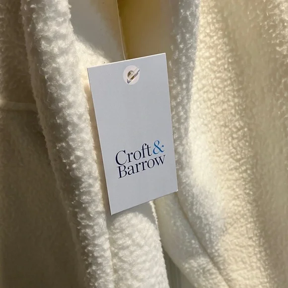 Croft & Barrow Cream Teddy Jacket with Tan Accents - Picture 2 of 8